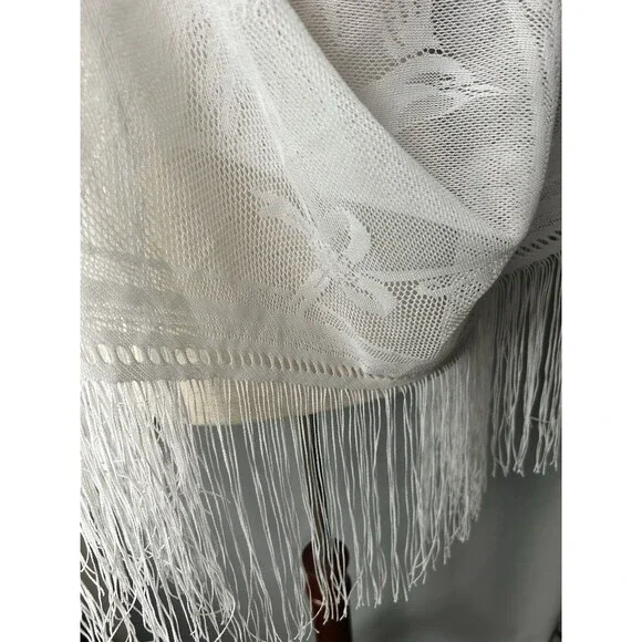 VTG Mantilla Birds Triangle Fringe Church Piano Shawl Scarf  Wrap Japan - Picture 3 of 9